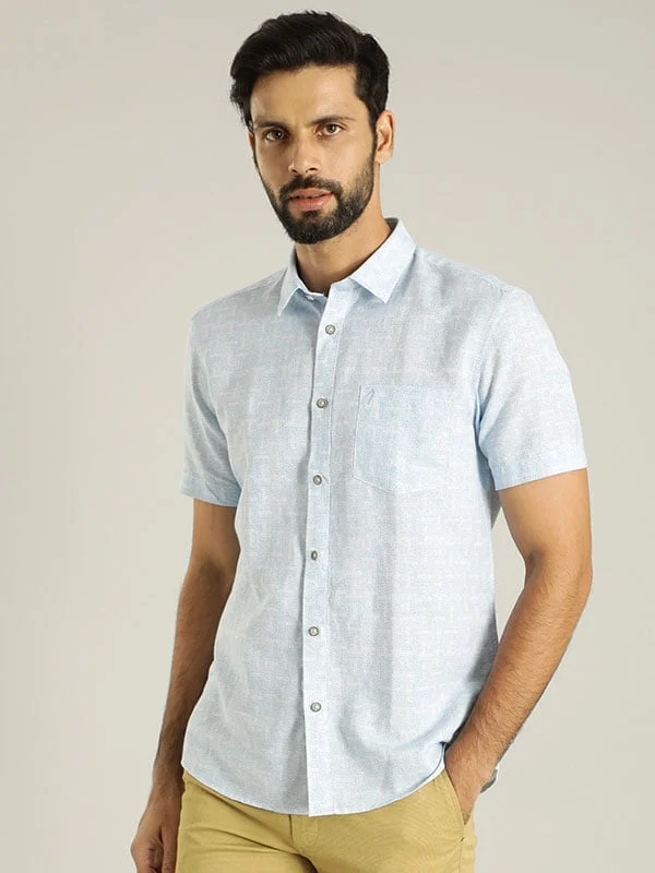 Men Printed Half Sleeve Linen Blend Shirt Trendy Men's Oversized