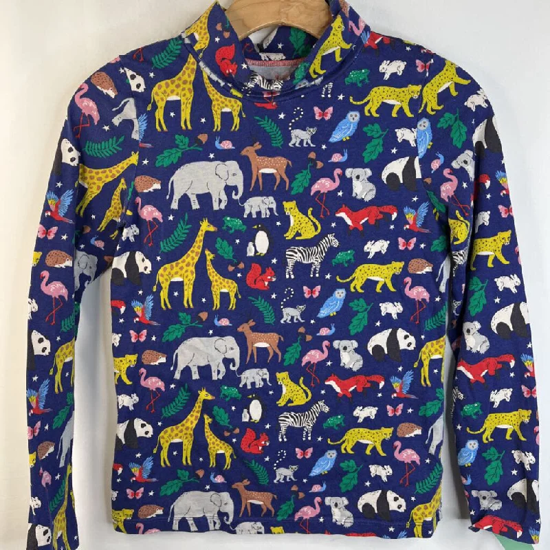 Size 11-12: Boden Navy Blue Colorful Safari Turtle Neck Long Sleeve Shirt Traditional Men's Wool