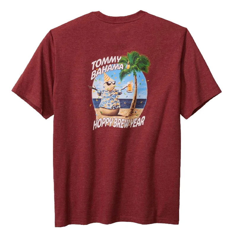 Tommy Bahama Big & Tall Hoppy Brew Year T-Shirt - Ruby Wine Heather Casual Men's Short