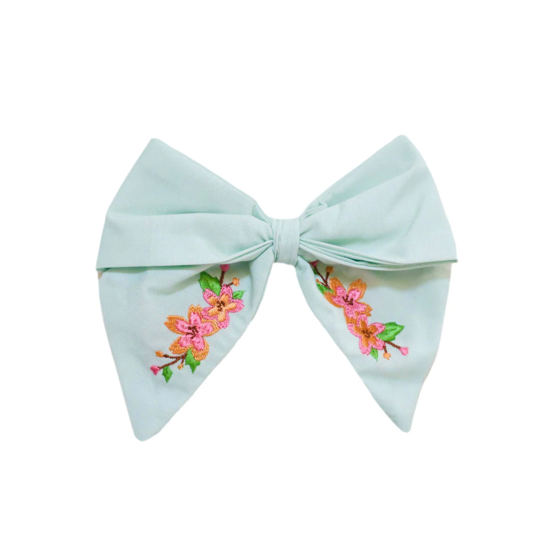 Embroidered Mint Bow Clip Trendy Men's Oversized