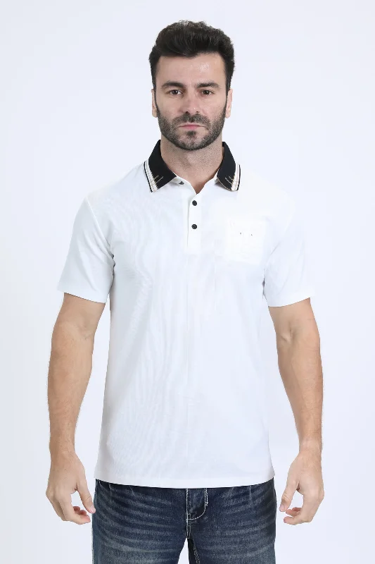 Men's Cotton Modern Fit Stretch White Polo Adventure