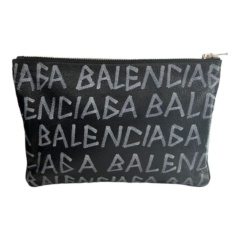 BALENCIAGA/Pouch/Graphic/Leather/BLK/Graffitti Pouch Masculine Men's Thick