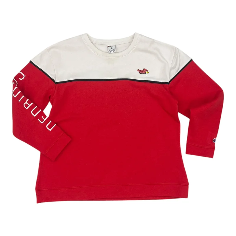 Athletic Top Ls Crewneck By Champion In Red & White, Size:L Relaxed Men's Beach