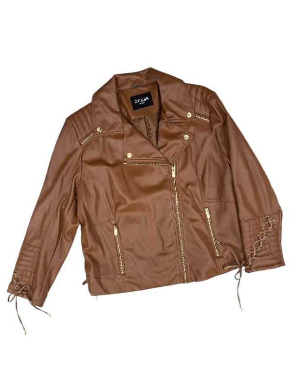 Jacket Leather By Guess In Brown, Size: 3x Classic Men's Pin