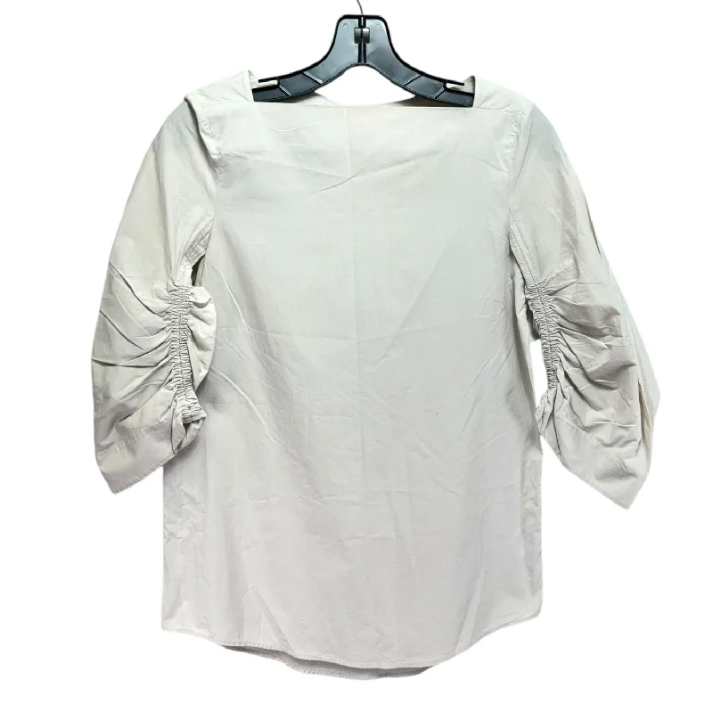 Ruched Sleeve Boat Neck Blouse Long Sleeve By Cos In Cream, Size: 2 Earthy Men's Sustainable 