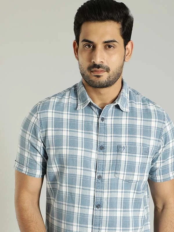 Men Checked Half Sleeve Cotton Shirt Trendy Men's Scandinavian