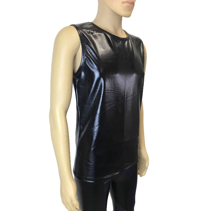 Men's Metallic "Wet Look" Faux-Leather Tank, Muscle Shirt Cozy Men's Sherpa