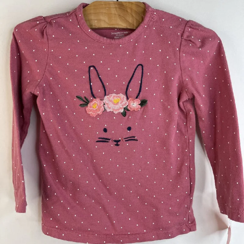 Size 2: Ever & Ever Pink White Polka Dots Bunny Long Sleeve Shirt Beach