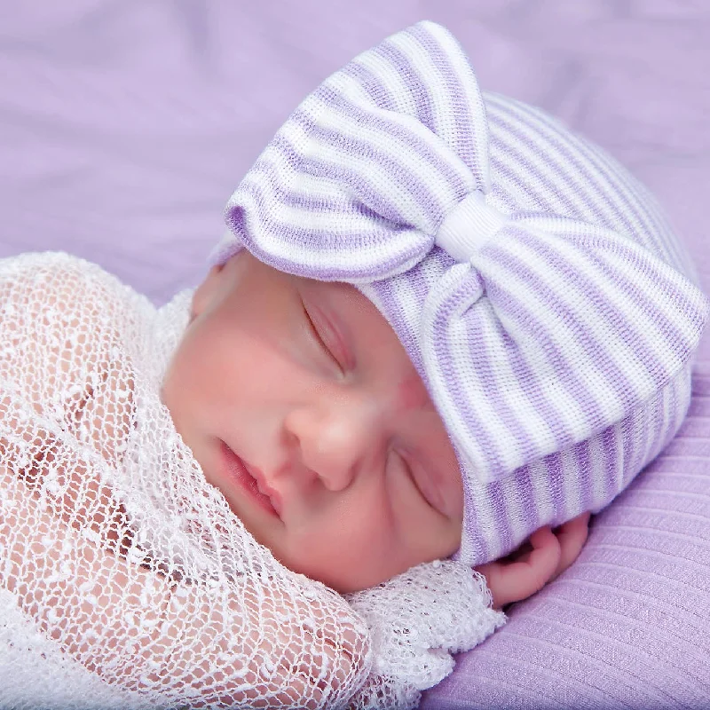 Stella Purple and White Striped Hat Newborn Girls Refined Men's Velvet