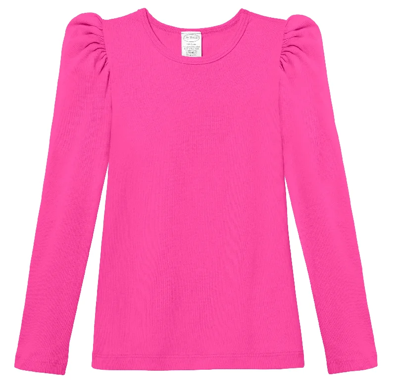 Girls Soft Cotton Puff Long Sleeve Tee | Hot Pink Earthy Men's Sustainable 