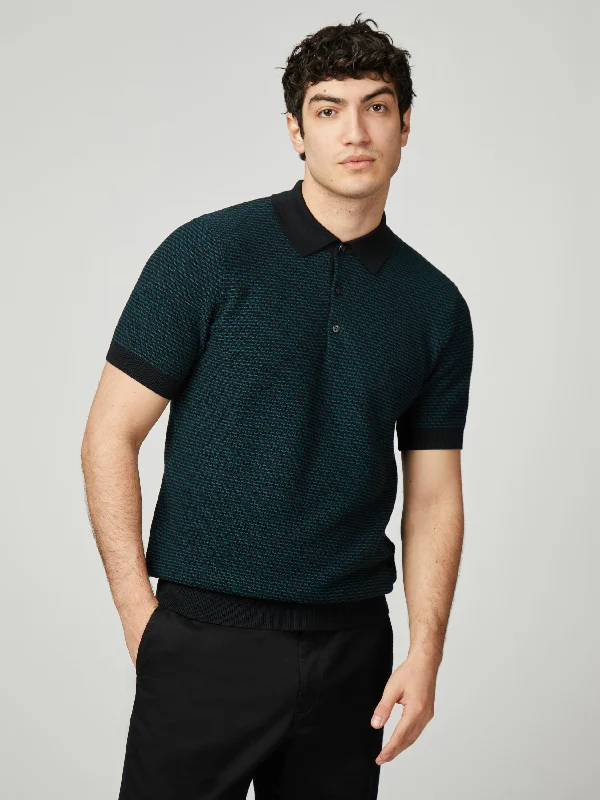 Bicoloured Textured Polo - Black Laid