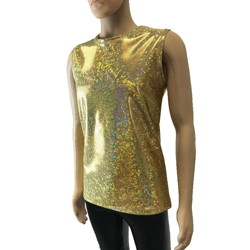 Men's Gold Holographic Shattered Glass Tank Muscle Shirt Sleek Men's Metallic