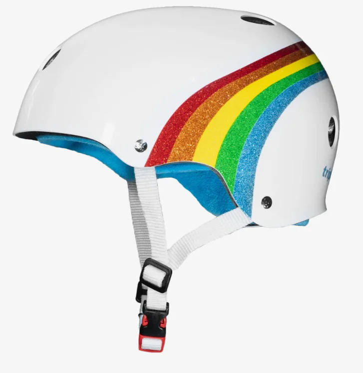 Triple 8 Certified Sweatsaver Skateboard Helmet - White Rainbow Sparkle Trendy Men's Scandinavian