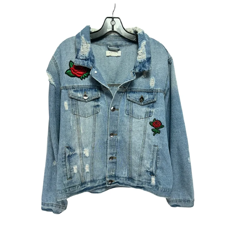 Rose Embroidered Jacket Denim By Ci Sono In Blue Denim, Size: Xl Modern Men's Tech