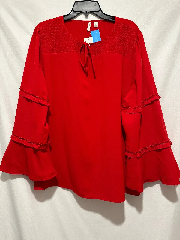 Top Long Sleeve By Carol Rose In Red, Size: 3x Masculine Men's Thick