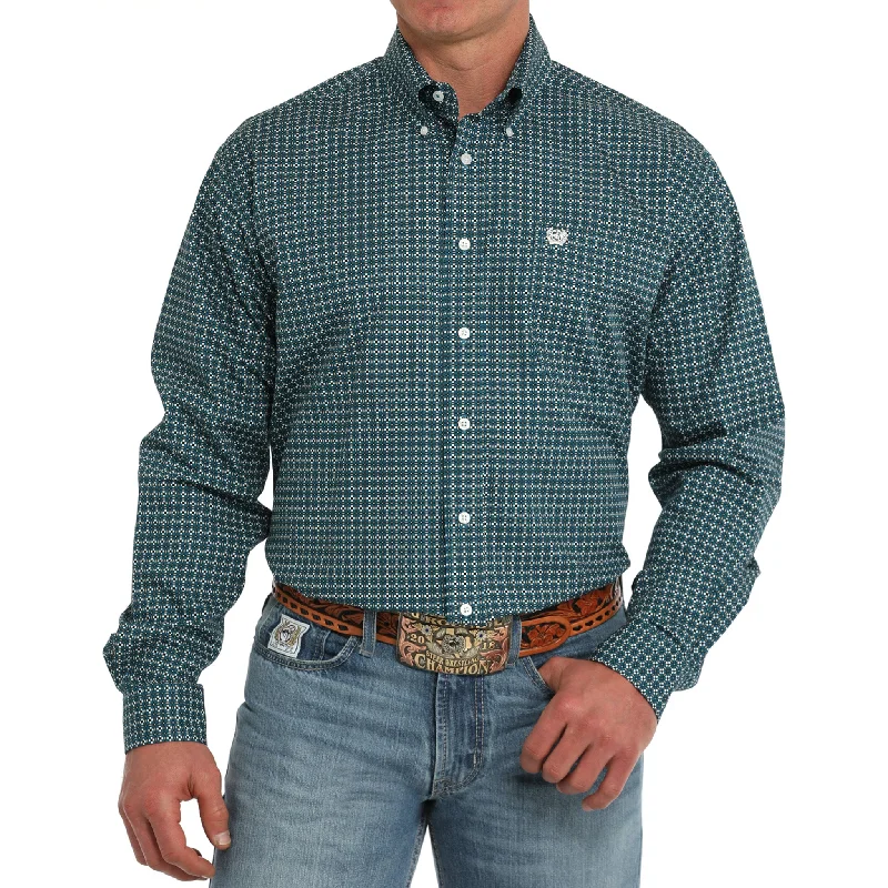 Cinch Men's Teal Geo Print Long Sleeve Streetwear Style