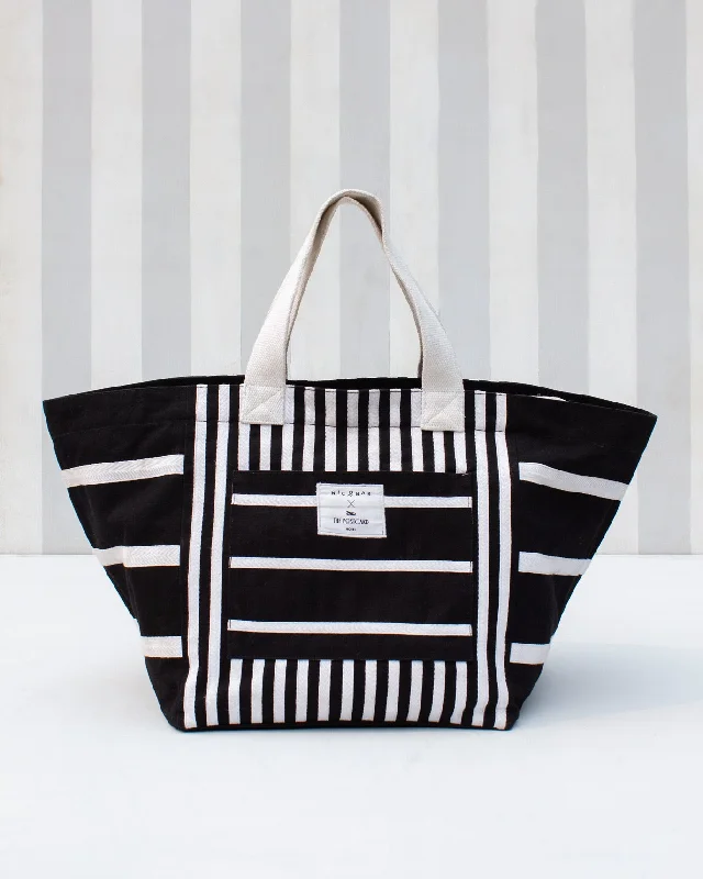 Stripe Boat Tote - Black & White Refined Men's European