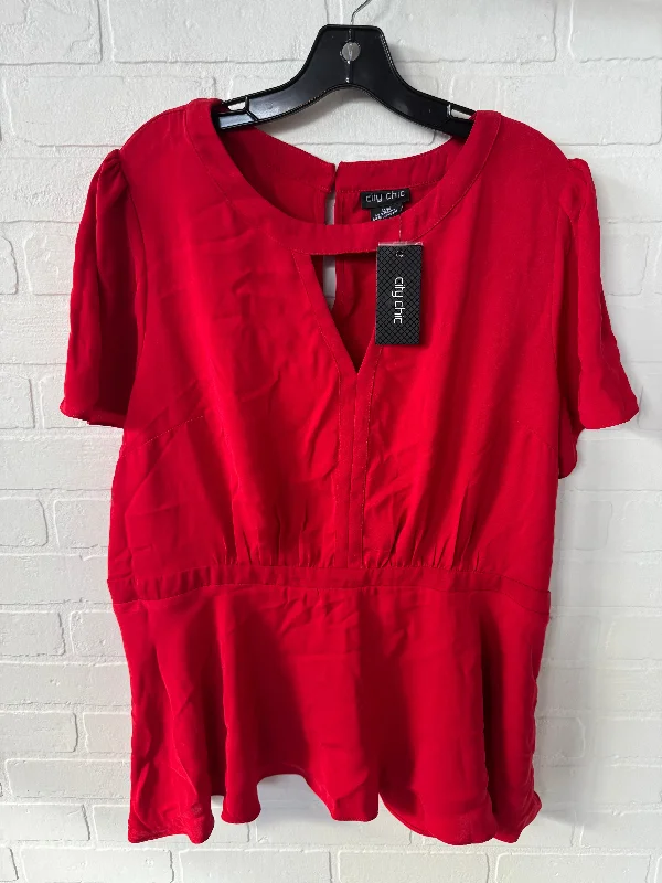 Top Short Sleeve By City Chic In Red, Size: 1x Monochromatic All