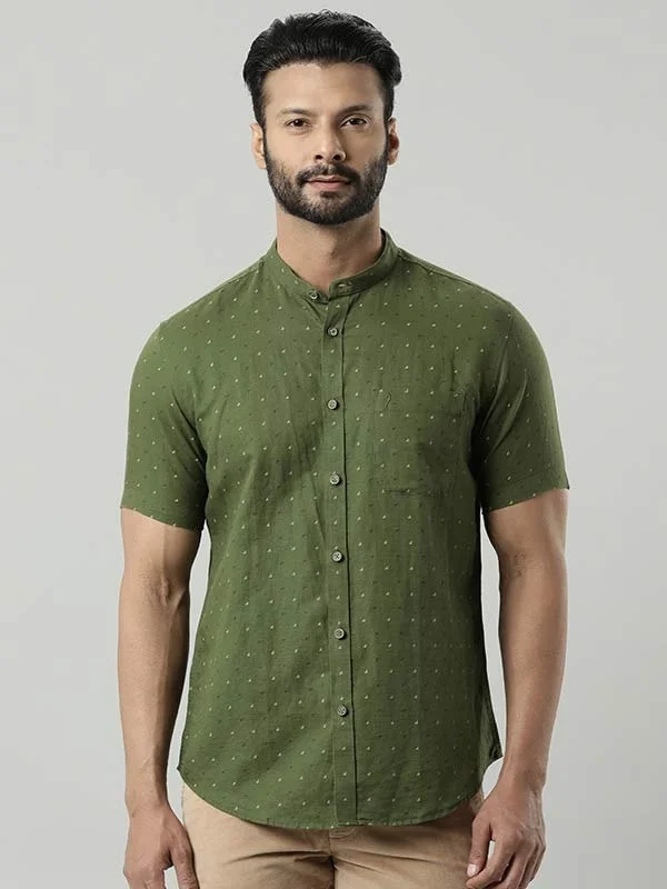 Men Printed Half Sleeve Linen Blend Shirt Sharp Men's Italian