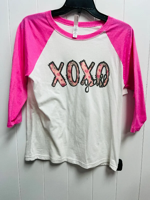 Top 3/4 Sleeve By Next Level In Pink & White, Size: Xl Laid