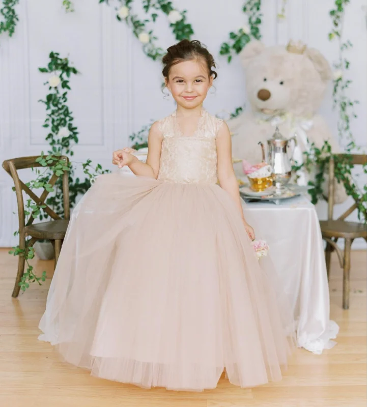 Lace Back Flower Girl Dress Monochromatic All