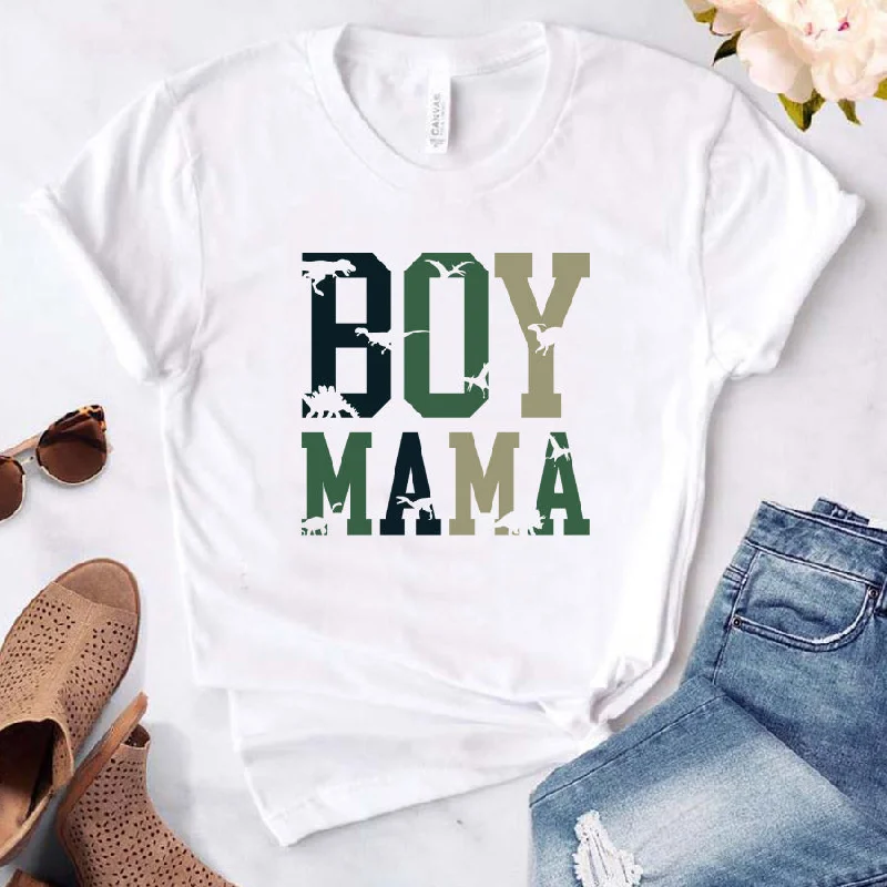 Boy Mum Dino Graphic White T-Shirt Polished Men's Satin