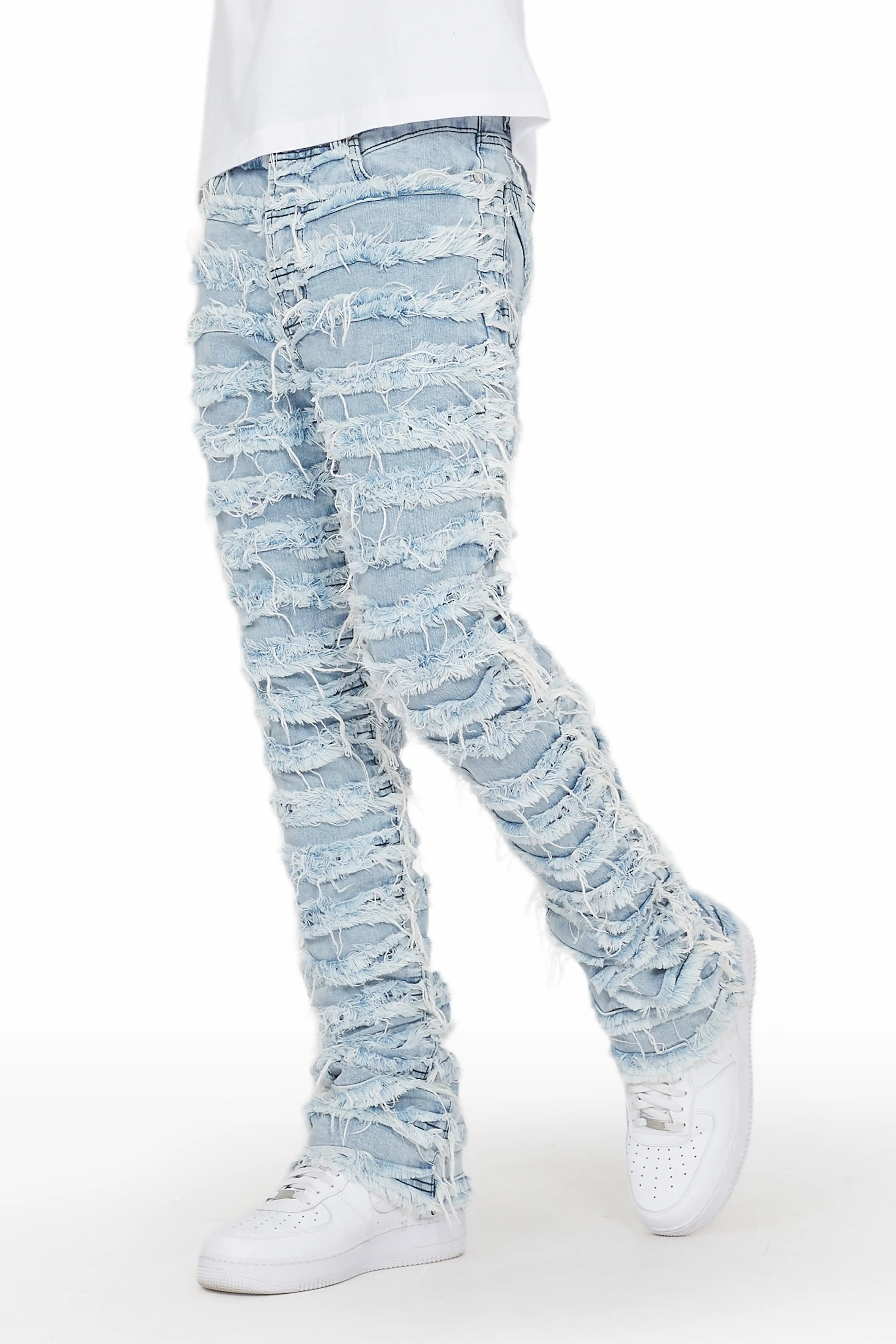 Ayan Blue Distressed Stacked Flare Jeans Refined Men's Hand