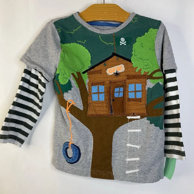 Size 5-6: Mini Boden Grey Patched Dog In Treehouse Long Sleeve Shirt British Gentleman Style