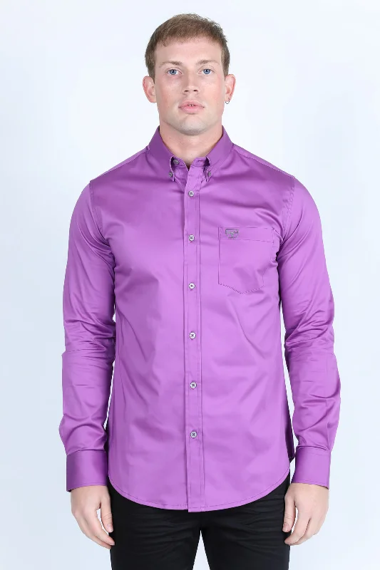 Men’s Single Pocket Logo Modern Fit Stretch Dress Shirt - Mauve British Gentleman Style