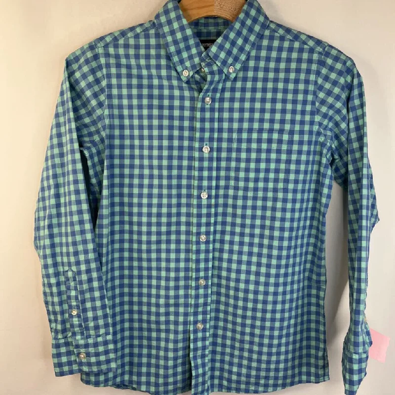 Size 10-12: Lands End Blue Checkered Button-Up Collared Long Sleeve Shirt Laid