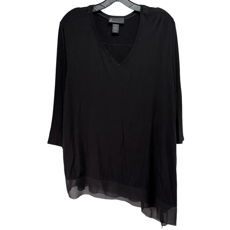 Asymmetrical Chiffon Hem Top 3/4 Sleeve By Lane Bryant In Black, Size: 18/20 Sleek Men's Metallic