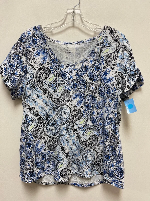 Top Short Sleeve By Talbots In Blue & White, Size: 1x Street