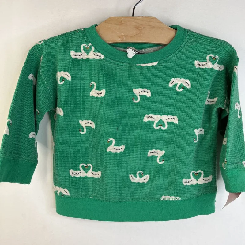 Size 18-24m (80): Hanna Andersson Green Swan Print Waffle Textured Long Sleeve Shirt Sleek Men's Contemporary 