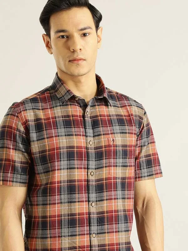 Men Checked Half Sleeve Cotton Shirt Modern Men's Tech